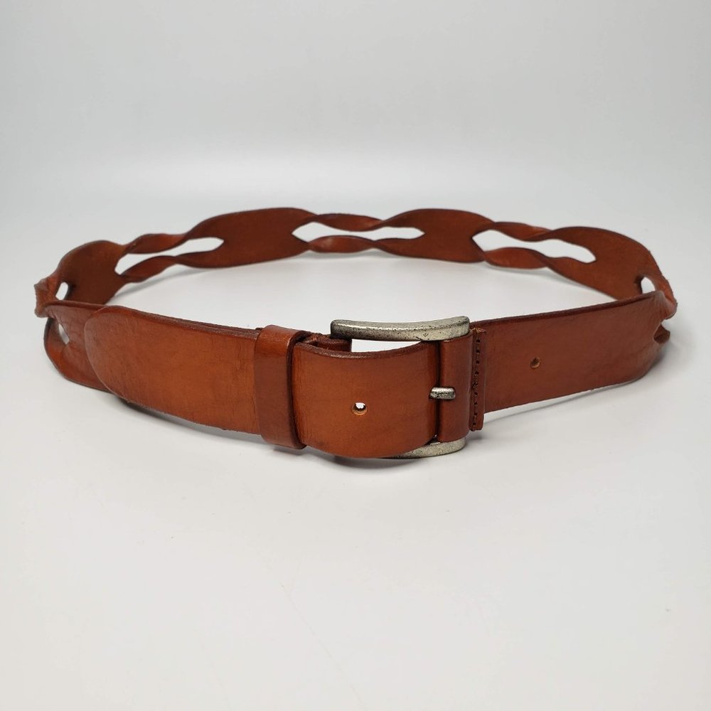 Faconnable Brass Buckle Brown Twisted Italian Leather Belt 34